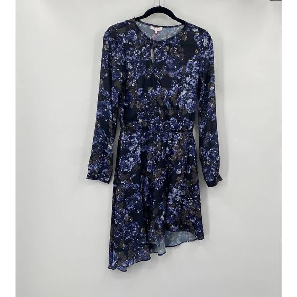 Parker Floral Dress Fit & Flare Faux Wrap Mini Dark Bluebonnet NEW Womens Small - Picture 2 of 8